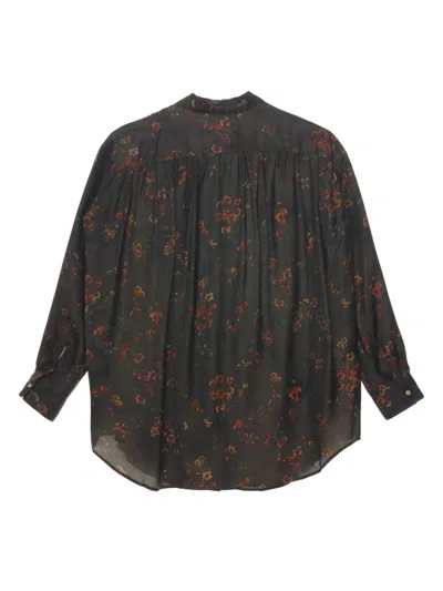 Uma Wang Floral Printed Curved Hem Shirt In Black