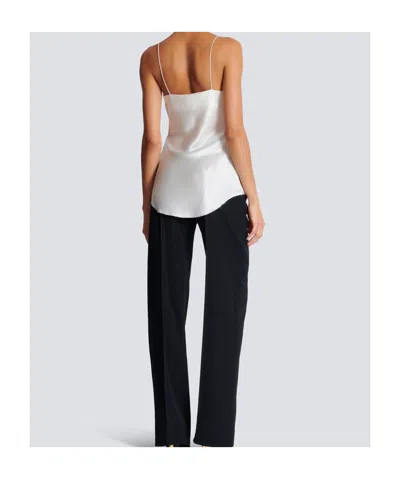 Balmain Draped Satin Top In White