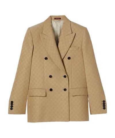 Gucci Wool And Silk Double-breasted Jacket In Nude