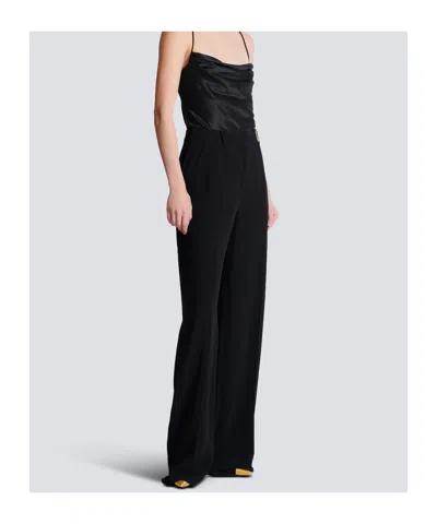Balmain Crepe Straight-leg Tailored Trousers In Black