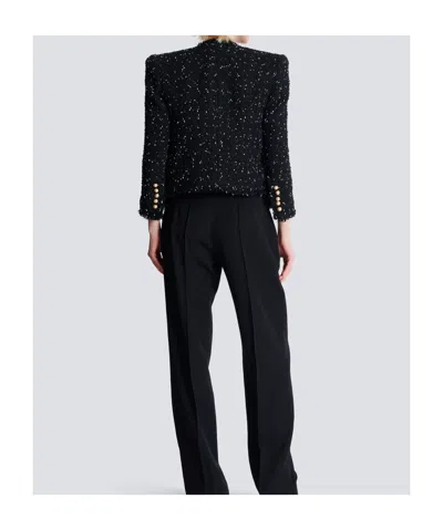 Balmain Cropped 8-button Jacket In Polka-dot Tweed In Black