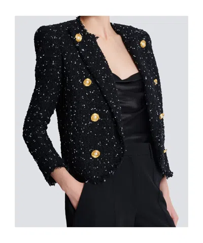 Balmain Cropped 8-button Jacket In Polka-dot Tweed In Black