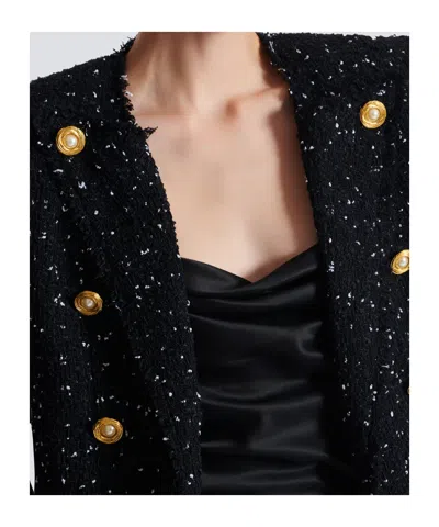 Balmain Cropped 8-button Jacket In Polka-dot Tweed In Black