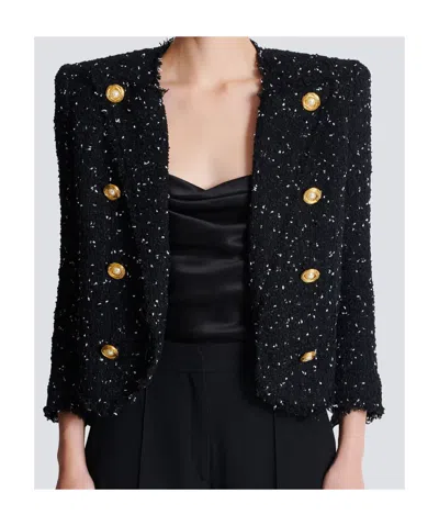 Balmain Cropped 8-button Jacket In Polka-dot Tweed In Black