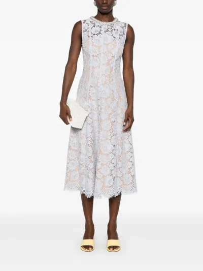 Self-portrait Blue Fine Lace Pearl Midi Dress In White