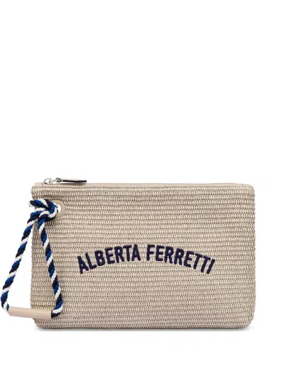 Alberta Ferretti Embroidered Clutch Bag In Neutrals