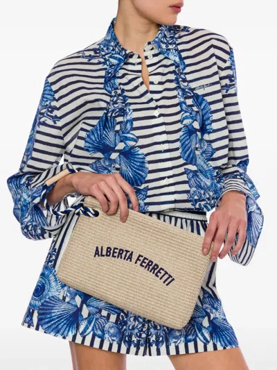 Alberta Ferretti Embroidered Clutch Bag In Neutrals