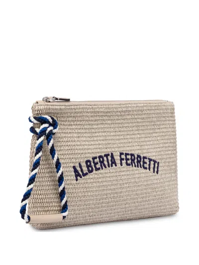 Alberta Ferretti Embroidered Clutch Bag In Neutrals