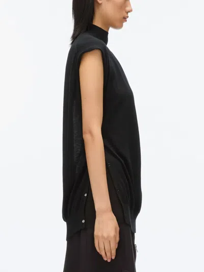 3.1 Phillip Lim Chiffon Godet Panel Mock Neck Sweater In Black