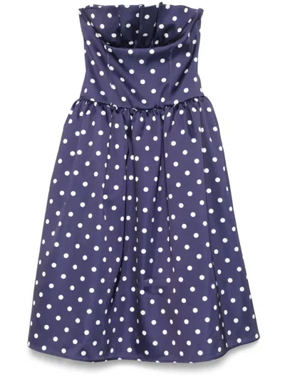 Self-portrait Polka Dot Satin Midi Dress In Navy In Blue