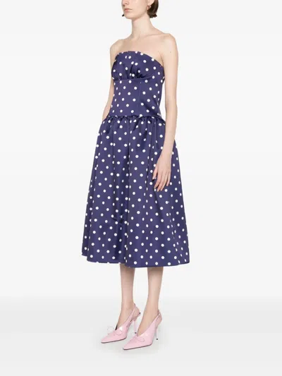 Self-portrait Polka Dot Satin Midi Dress In Navy In Blue
