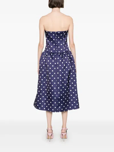 Self-portrait Polka Dot Satin Midi Dress In Navy In Blue