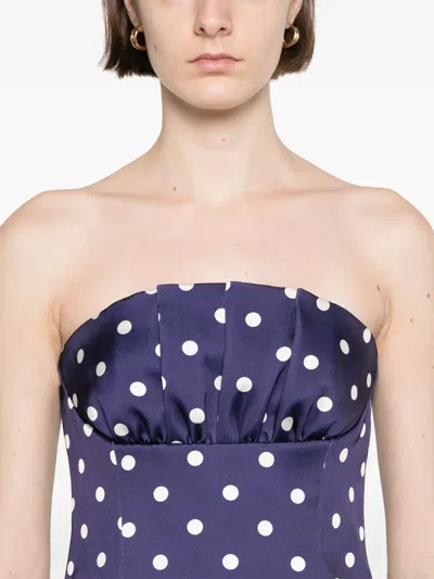 Self-portrait Polka Dot Satin Midi Dress In Navy In Blue