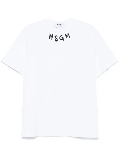 Msgm Logo-printed Crewneck T-shirt In White