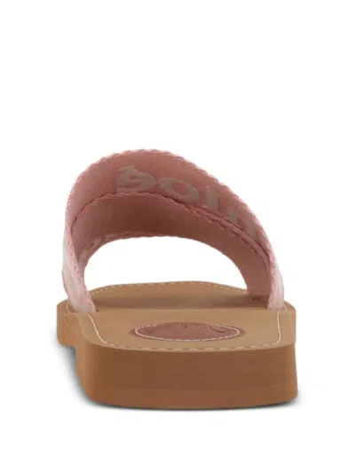 Chloé Woody Logo Embroidered Flat Slides In Light Rosewood