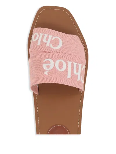 Chloé Woody Logo Embroidered Flat Slides In Light Rosewood