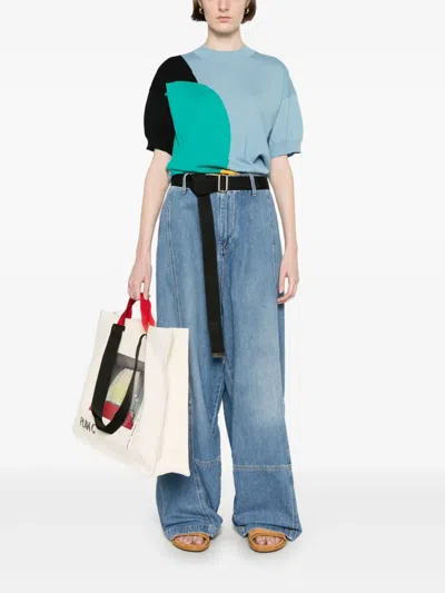 Plan C Colour-block Knitted Top In Blue