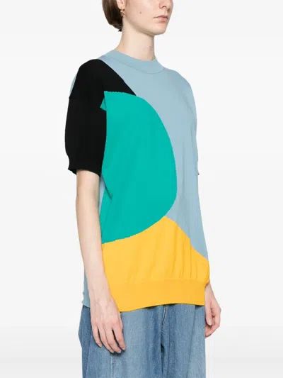 Plan C Colour-block Knitted Top In Blue