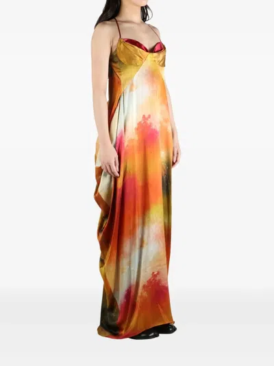 Yangkehan Silk Maxi Dress In Orange