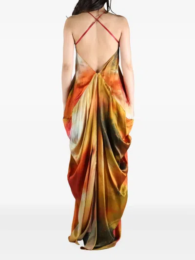Yangkehan Silk Maxi Dress In Orange