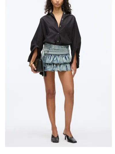3.1 Phillip Lim Denim Ruffle Mini Skirt In Washed Indigo In Multi