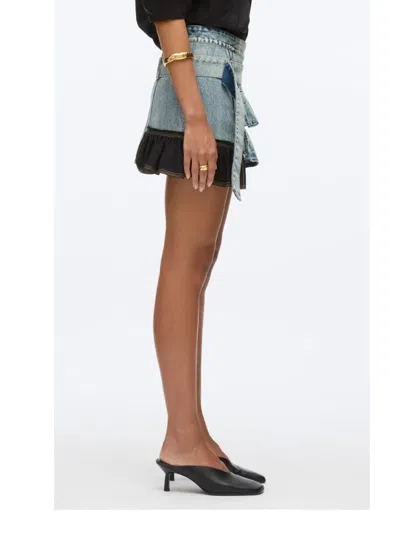 3.1 Phillip Lim Denim Ruffle Mini Skirt In Washed Indigo In Multi