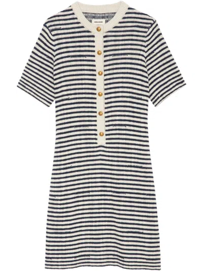 Zadig & Voltaire Womens Encre Tahoe Stripe Cotton-blend Knitted Mini Dress Xs In Neutrals