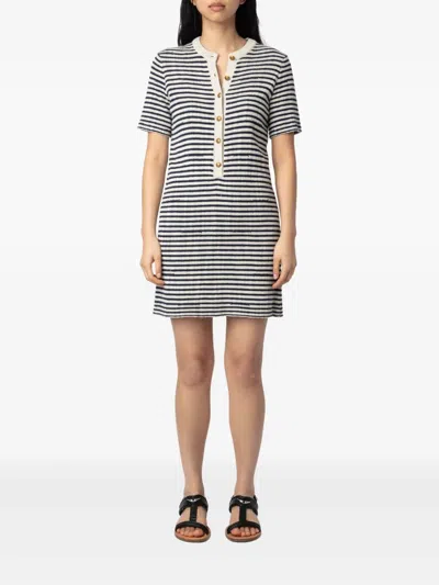 Zadig & Voltaire Womens Encre Tahoe Stripe Cotton-blend Knitted Mini Dress Xs In Neutrals