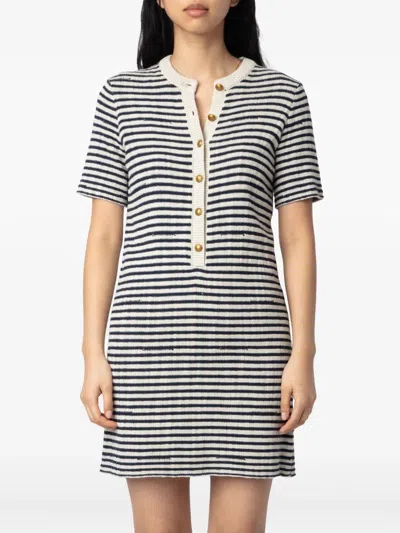 Zadig & Voltaire Womens Encre Tahoe Stripe Cotton-blend Knitted Mini Dress Xs In Neutrals