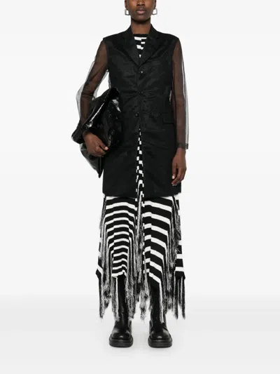 Comme Des Garçons Longline Sheer Sleeves Coat In Black