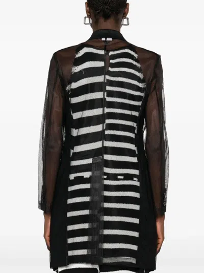 Comme Des Garçons Longline Sheer Sleeves Coat In Black
