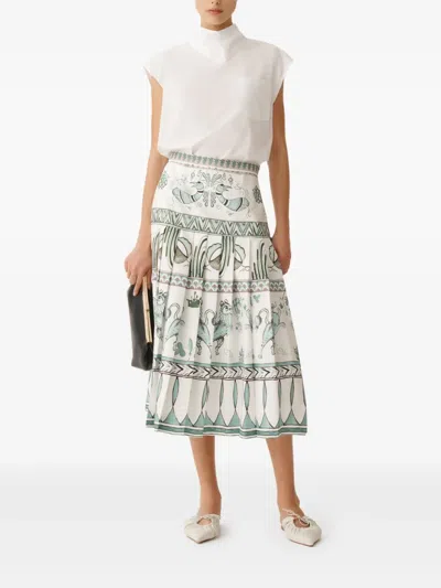 Fabiana Filippi A-line High-waisted Pleated Printed Midi Skirt In White