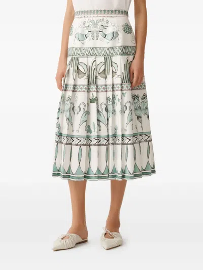 Fabiana Filippi A-line High-waisted Pleated Printed Midi Skirt In White