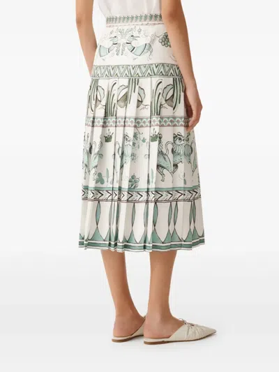 Fabiana Filippi A-line High-waisted Pleated Printed Midi Skirt In White