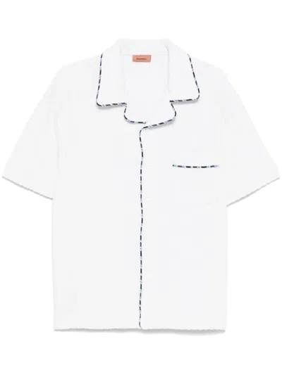 Missoni Bowlingshirt Aus Zick-zack-baumwollfrottee Mit Kontrastierenden Profilen In White