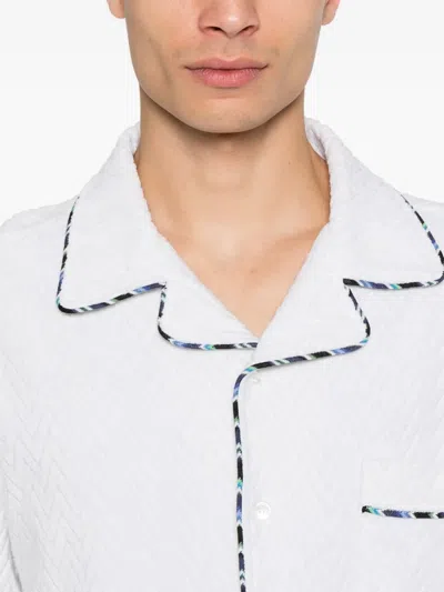 Missoni Bowlingshirt Aus Zick-zack-baumwollfrottee Mit Kontrastierenden Profilen In White