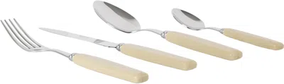 Sabre Silver & Beige Djembe Flatware Set, 4 Pcs In Horn