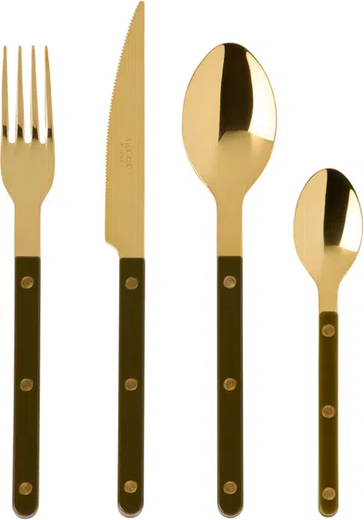 Sabre Gold & Green Bistrot Solid Flatware Set, 4 Pcs In Fern