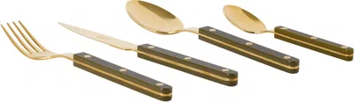 Sabre Gold & Green Bistrot Solid Flatware Set, 4 Pcs In Fern