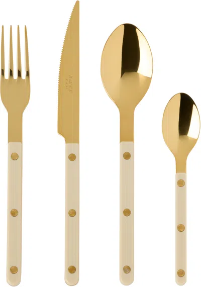 Sabre Gold & Beige Bistrot Solid Flatware Set, 4 Pcs In Khaki