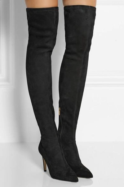 Shop Sergio Rossi Stretch-suede Over-the-knee Boots In Black