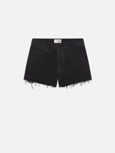 Frame Dare High Waist Denim Cutoff Shorts In Forbidden In Black