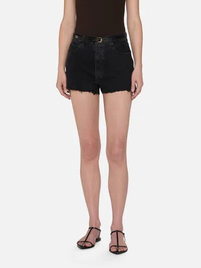 Frame Dare High Waist Denim Cutoff Shorts In Forbidden In Black