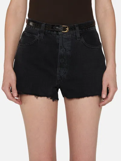 Frame Dare High Waist Denim Cutoff Shorts In Forbidden In Black