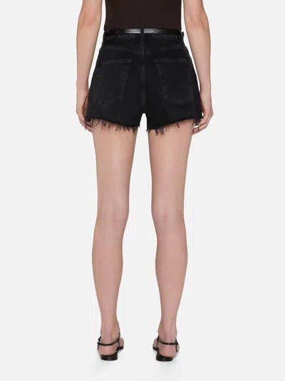 Frame Dare High Waist Denim Cutoff Shorts In Forbidden In Black