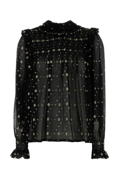Saint Laurent Embroidered Crepe Blouse In Black