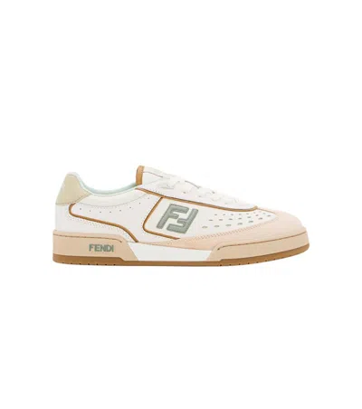 Fendi Uwhi Sage Linen Leather Sneakers In Neutral