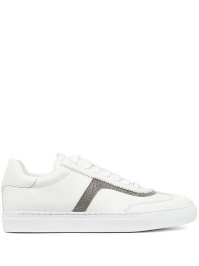 Brunello Cucinelli Monili Leather Sneakers In White