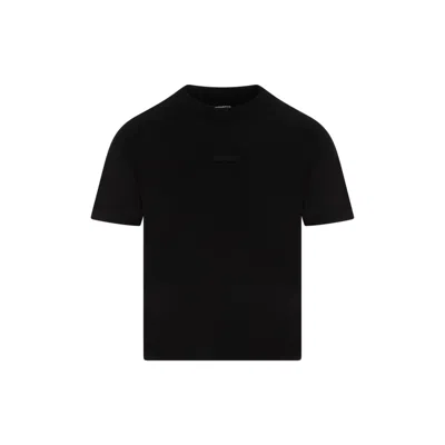 Jacquemus 'le T-shirt Gros Grain' Black Crewneck T-shirt With Logo Patch On The Front