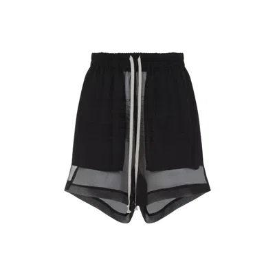 Rick Owens Layered Silk Bermudas With Sheer Panels In Black